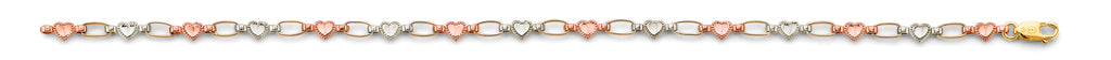 14K Tri Color Gold Heart Bracelet