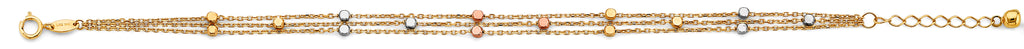 14K Tri Color Gold 3 Line Balls Bracelet