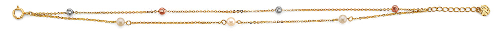 14K Tri Color Gold 2 Line Ball Bracelet