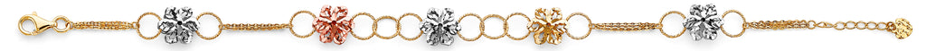 14K Tri Color Gold Fancy Flower Bracelet