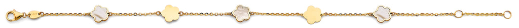 14K Yellow Gold Mother Of Pearl Flower Bracelet