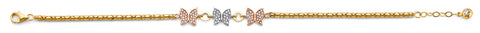 14K Tri Color CZ Butterfly Bracelet