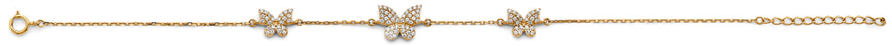 14K Yellow Gold 3 Butterfly CZ Bracelet