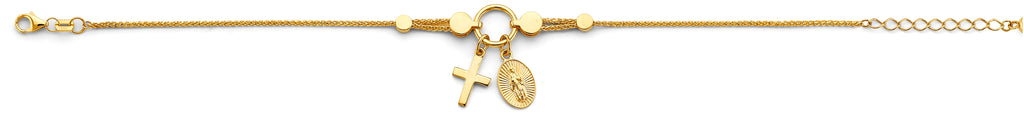 14K Yellow Gold Hanging Cross And Guadalupe Bracelet