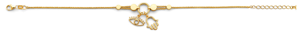 14K Yellow Gold Hanging Evil Eye And Hamsa Bracelet