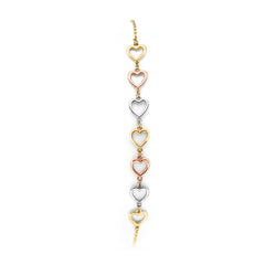 14K Tri Color Gold Heart Friendship Bracelet