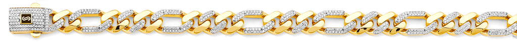 14K Two Tone Gold 9.5mm Monaco Figaro 3+1 With CZ Link Chain