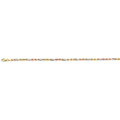 14K Tri Color Gold 3mm Hollow Figaro Rope Chain