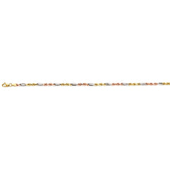 14K Tri Color Gold 3mm Hollow Figaro Rope Chain