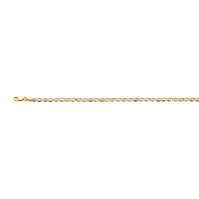 14K Tri Color Gold 3.2mm Heart Valentino Star DC Chain