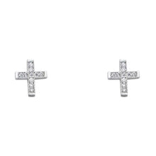 Load image into Gallery viewer, 14K White Gold 7mm CZ Cross Post Earrings