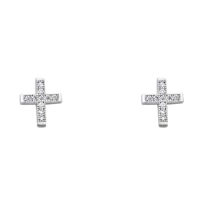 14K White Gold 7mm CZ Cross Post Earrings