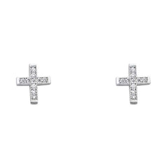 14K White Gold 7mm CZ Cross Post Earrings
