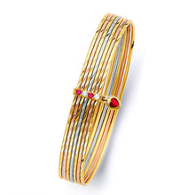 Load image into Gallery viewer, 14K Tri Color Gold 7Days Solid Bangle With Red and White CZ