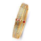 14K Tri Color Gold 7Days Solid Bangle With Red and White CZ