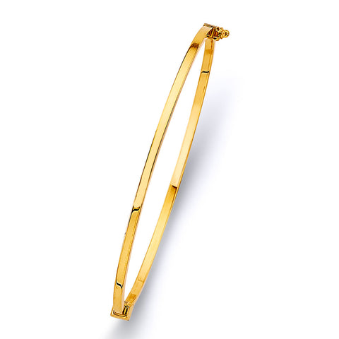 14K Yellow Gold 2mm Square Plain Hollow Oval Bangle