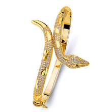 Load image into Gallery viewer, 14K Yellow Gold CZ Snail Oval Bangle