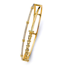 Load image into Gallery viewer, 14K Yellow Gold 2 Lines Oval Bangle With CZ