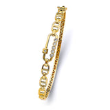 14K Yellow Gold CZ Oval Mariner Bangle