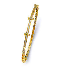 Load image into Gallery viewer, 14K Yellow Gold CZ Bar Oval Bangle