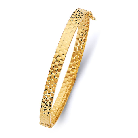 14K Yellow Gold Square Hollow Oval Bangle