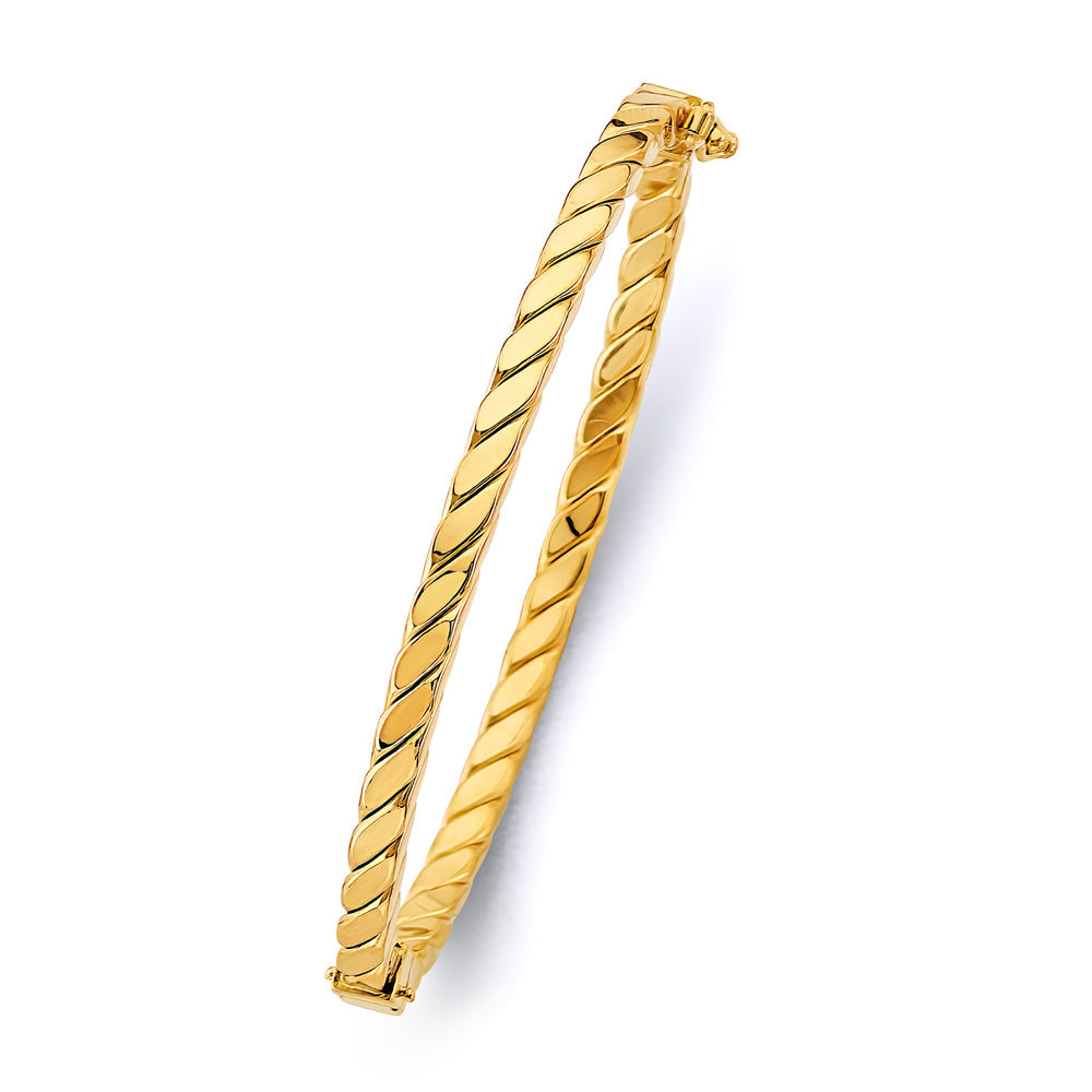 14K Yellow Gold Square Tube Hollow Braided Oval Bangle