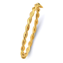 Load image into Gallery viewer, 14K Yellow Gold Round Tube Hollow Braided Oval Bangle