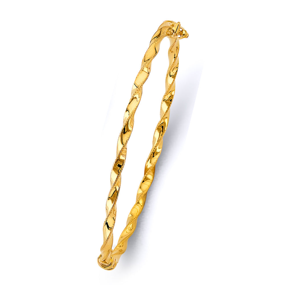 14K Yellow Gold Curled Hollow Tube Oval Bangle