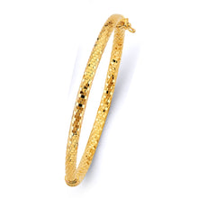 Load image into Gallery viewer, 14K Yellow Gold Half Round Dome Diamond Cut Hollow Oval Bangle