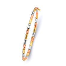 Load image into Gallery viewer, 14K Tri Color Gold Hollow Bamboo Shape Oval Bangle