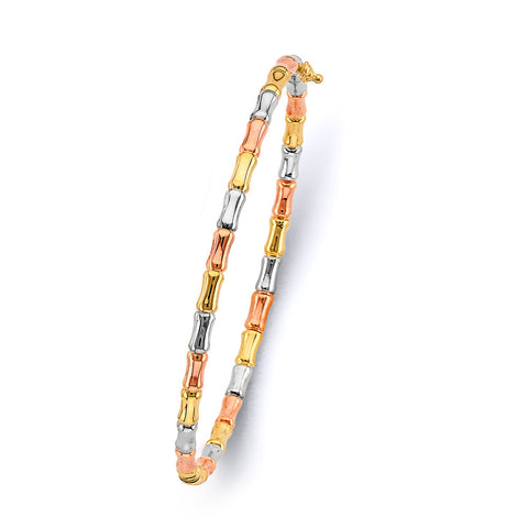 14K Tri Color Gold Hollow Bamboo Shape Oval Bangle