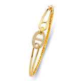 14K Yellow Gold CZ Hollow Oval Bangle