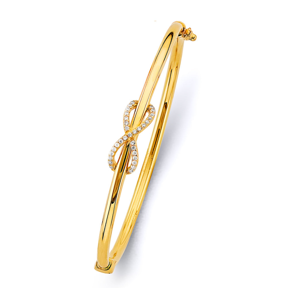 14K Yellow Gold CZ Hollow Infinity Oval Bangle