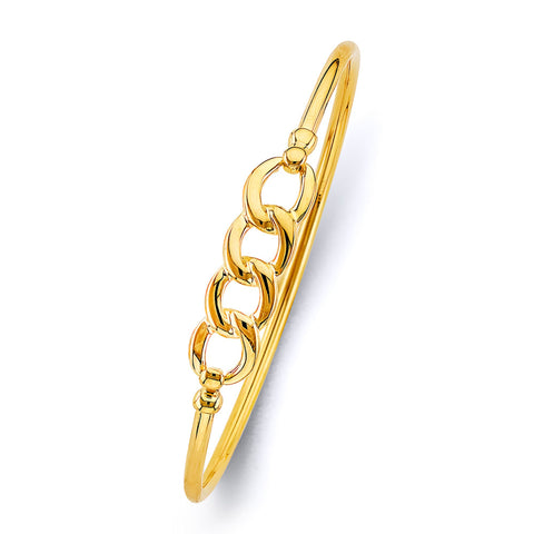 14K Yellow Gold Curb Hollow Oval Bangle