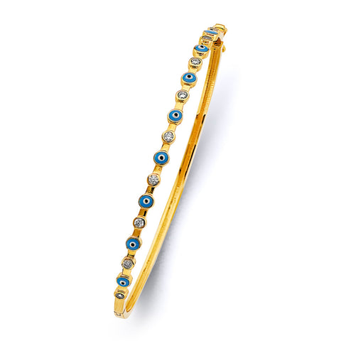 14K Yellow Gold CZ Evil Eye Oval Bangle