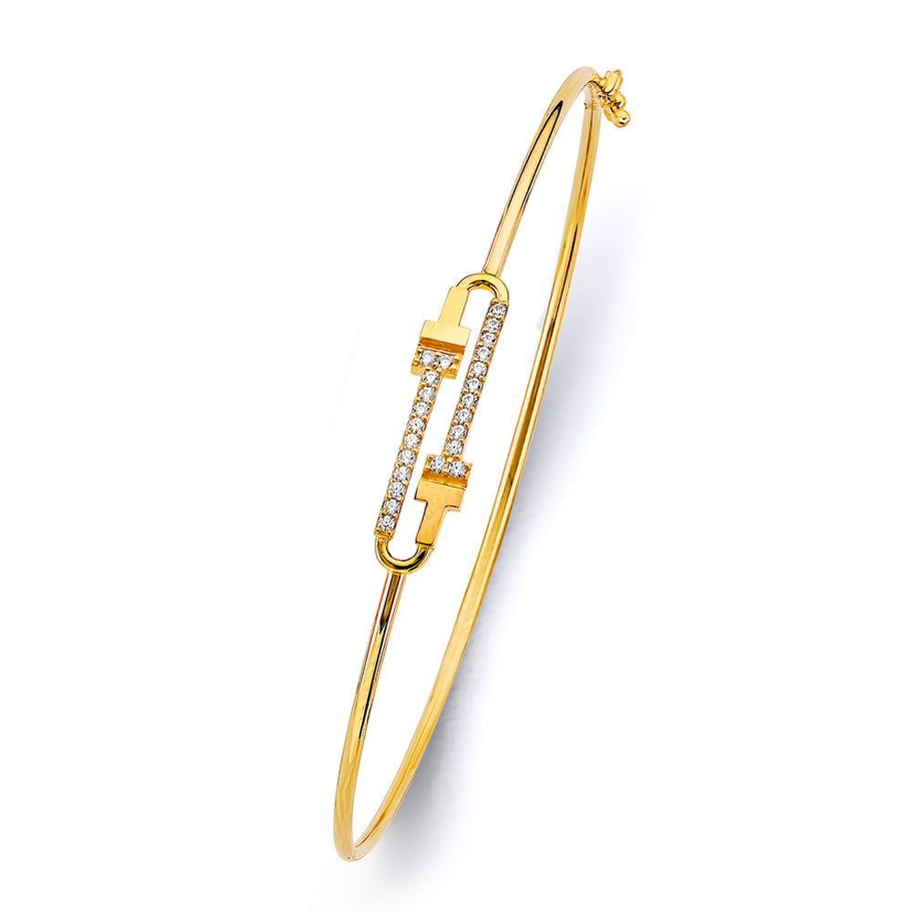 14K Yellow Gold CZ Light PaperClip Flexible Bangle