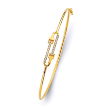 Load image into Gallery viewer, 14K Yellow Gold CZ Light PaperClip Flexible Bangle