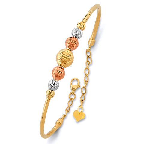 14K Tri Color Gold Ball Adjust Oval Bangle With Ball