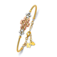 Load image into Gallery viewer, 14K Tri Color Gold Fancy Adjust Oval Beaded Bangle With Ball