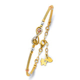 14K Tri Color Gold Fancy Adjust Oval CZ Bangle With Ball