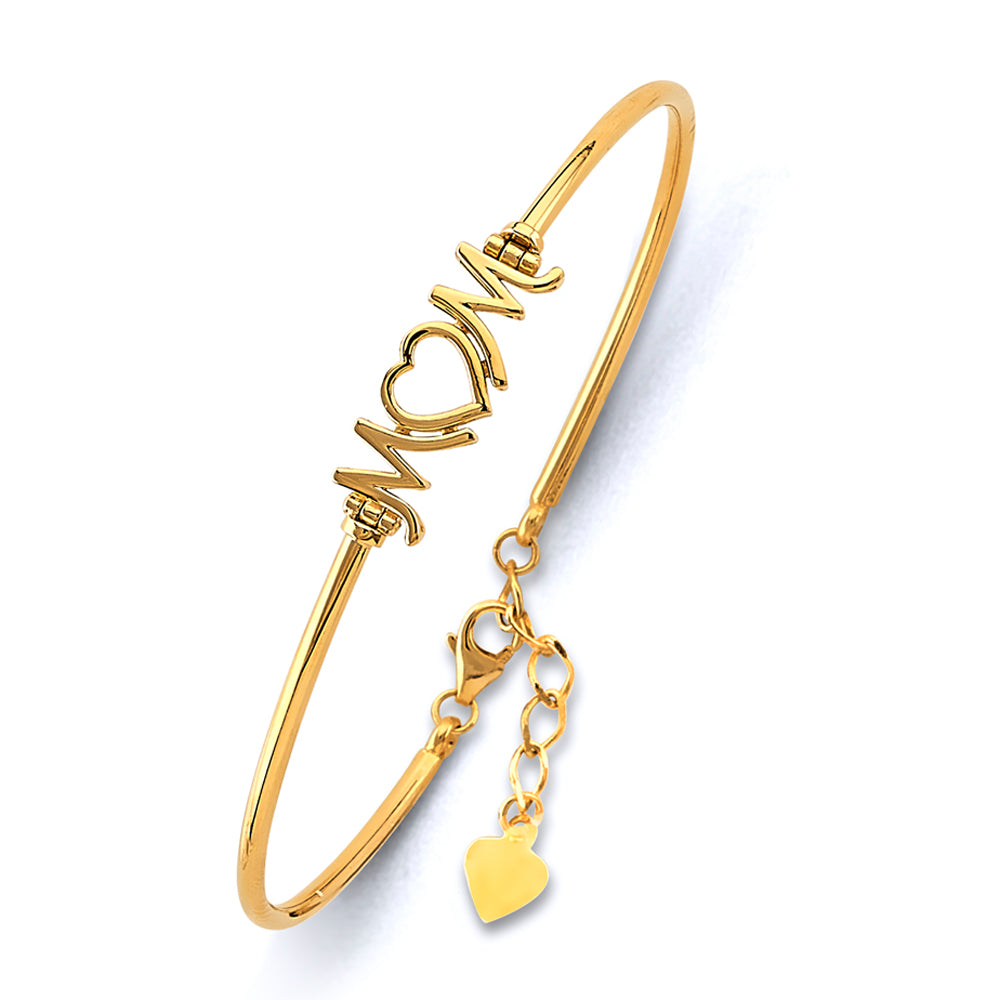 14K Yellow Gold Adjustable MOM Oval Bangle