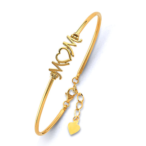 14K Yellow Gold Adjustable MOM Oval Bangle