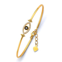 Load image into Gallery viewer, 14K Yellow Gold Adjustable Evil Eye CZ Oval Bangle