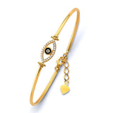 14K Yellow Gold Adjustable Evil Eye CZ Oval Bangle