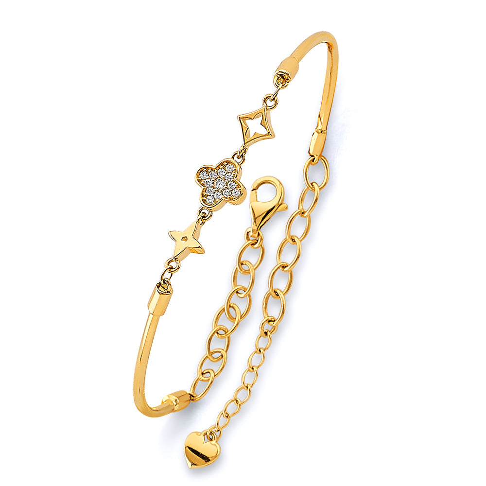 14K Yellow Gold Adjustable Fancy Oval Bangle