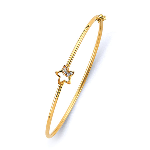 14K Yellow Gold CZ Baby Flexible Bangle With Star