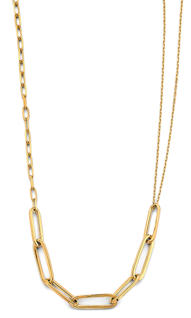 14K Yellow Gold Paperclip With Different Link Necklace