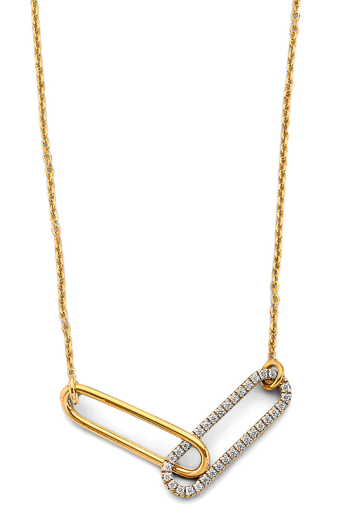 14K Two Tone Gold CZ Paperclip Necklace