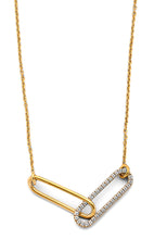 Load image into Gallery viewer, 14K Two Tone Gold CZ Paperclip Necklace