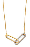 14K Two Tone Gold CZ Paperclip Necklace